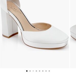 Jewel Badgley Mischka White Platform Block Heel Pumps